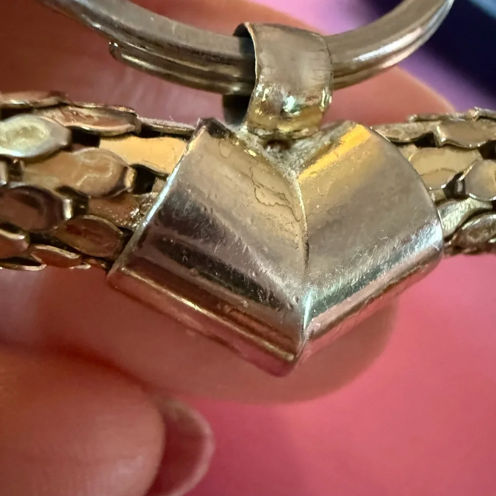 Vintage Whiting & Davis Gold Tone Mesh Heart Keychain Key‎ Ring Fob